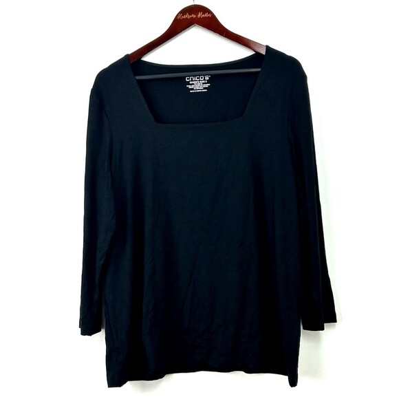 Chicos Touch Of Cool Womens Square Neck Tee Black XL Size 3 Soft Comfort 1211E - Picture 4 of 10